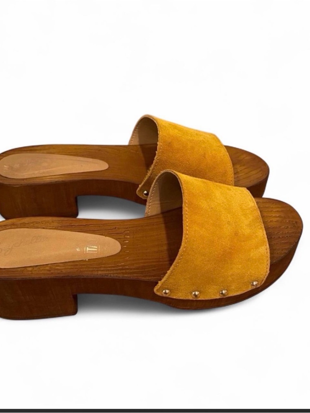Yellow Seychelles Suede Slide Sandals with Wood Platform